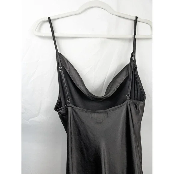 Y2K Whimsigoth Satin Cowl Neck Maxi Slip Dress Sz M Black Dark Romantic Leg Slit - Picture 7 of 11